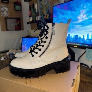 Guess Cream and Black Platform Boots